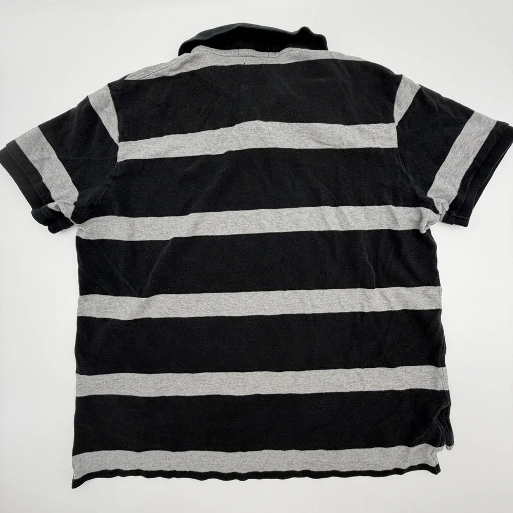 Polo Ralph Lauren Mens XXL‎ Custom Fit Striped Polo Shirt Black Grey Rugby Pony